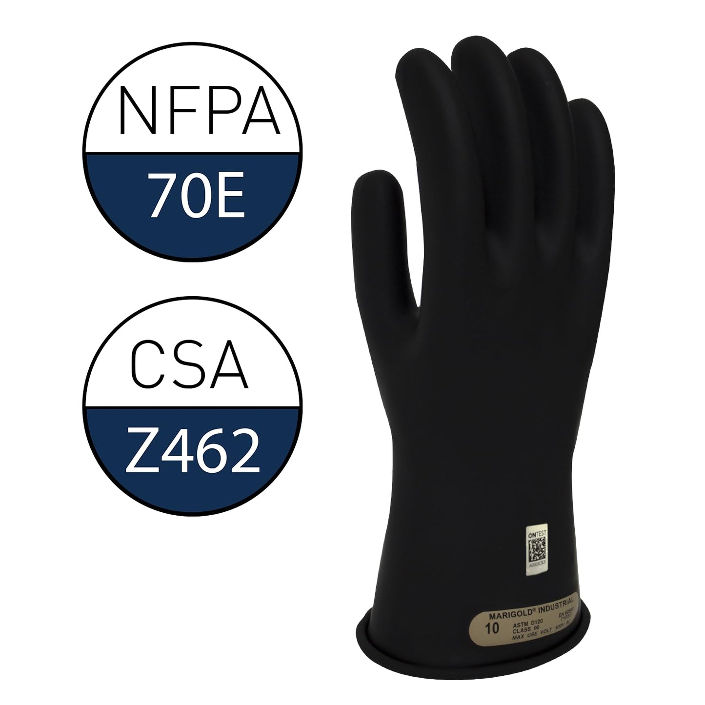 Enespro Class 00 Electrical Gloves 500V AC / 750V DC Black Insulated Rubber Gloves, 11” Electrical Safety Gloves for Linemen, and Utility Workers, Size 9