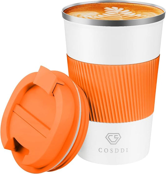 CS COSDDI 12 oz Stainless Steel Vacuum Insulated Tumbler - Coffee Travel Mug Spill Proof with Lid - coffee Cup for Keep Hot/Ice Coffee,Tea and Beer, Orange