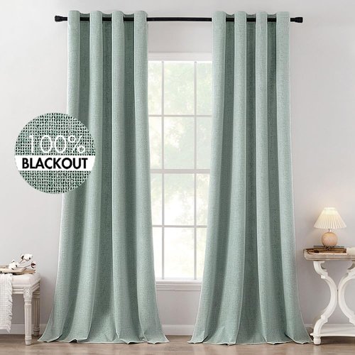 MIULEE Blackout Curtains - 100% Thermal Insulated Linen Texture - Seafoam Green - 52x120 Inch (2 Panels)
