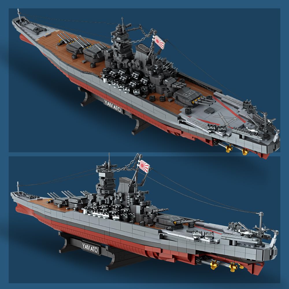 MISINI M7001 1:300 Japanese Yamato Battleship Building Blocks Set, 2569 Pieces WWII Navy Ship MOC Toy, Excellent Battleship Model Building Gift and Collection for Military Enthusiasts and Adults