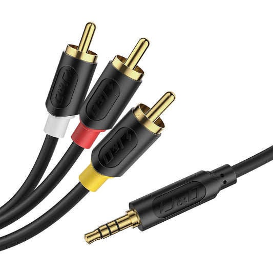 3.5mm 1/8" 3 5 J&D to RCA AV Cable, Audio/Video Transmission, TRRS to RCA Male Plug AUX Cable Cord, Compatible