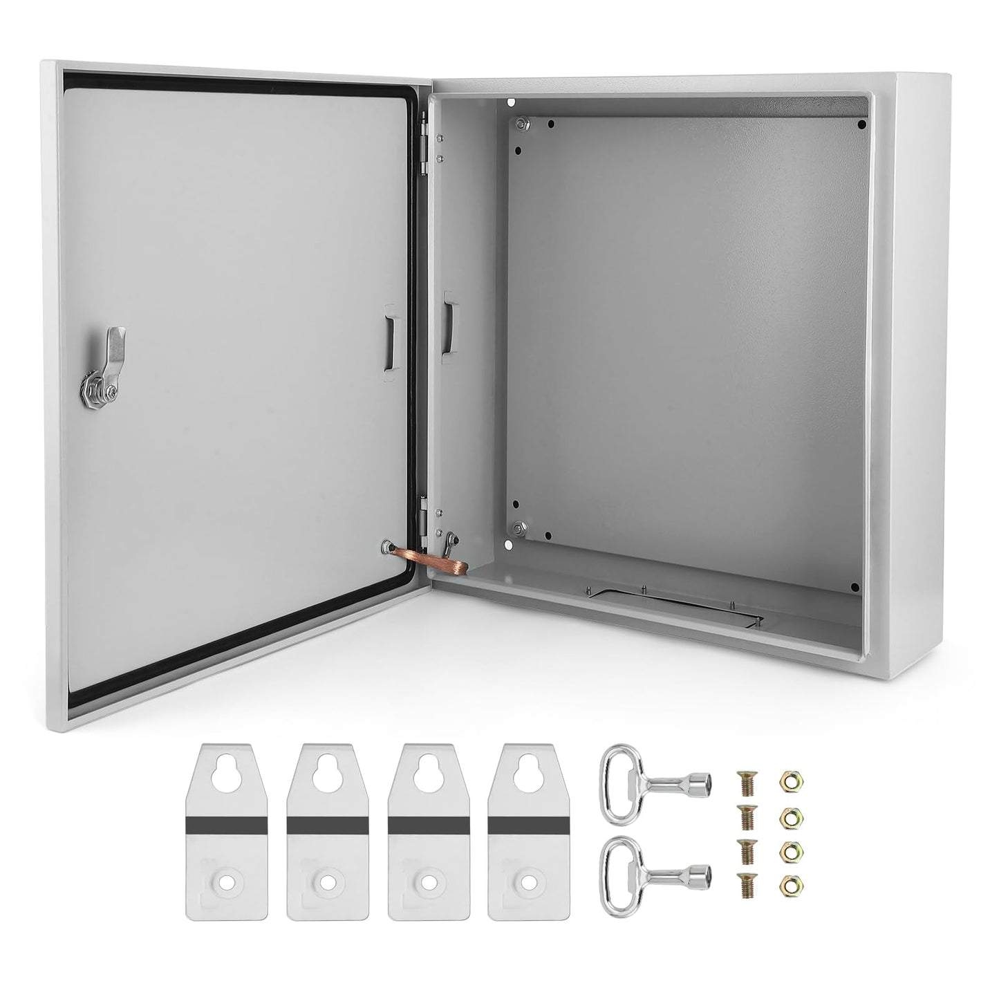 24x24x8 Electrical Enclosure, NEMA 4 Outdoor Enclosure, IP66 Waterproof & Dustproof Cold-Rolled Carbon Steel Hinged Junction Box for Outdoor Indoor Use