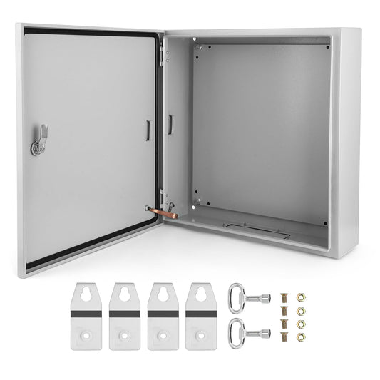 24x24x8 Electrical Enclosure, NEMA 4 Outdoor Enclosure, IP66 Waterproof & Dustproof Cold-Rolled Carbon Steel Hinged Junction Box for Outdoor Indoor Use