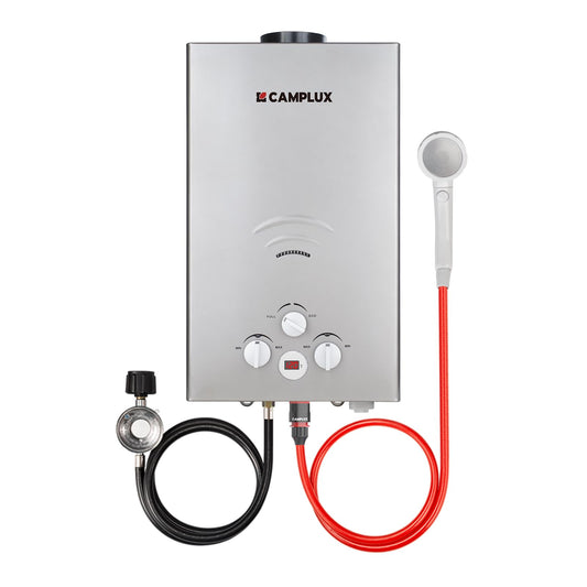 CAMPLUX Tankless Water Heater - 2.64GPM Portable Propane Heater for Off Grid, Camping, Outdoor Shower - 68,000 BTU - BW264G - Gray