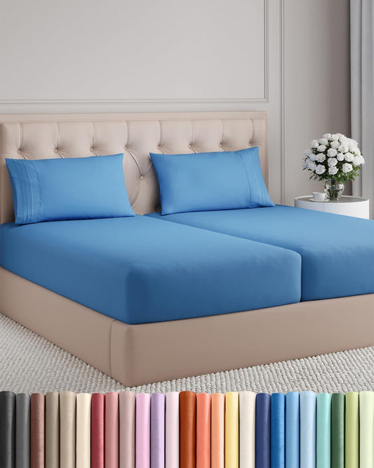 Royal Blue Split King Size 5-Piece Sheet Set | Comfy, Breathable & Cooling Luxury Bedding
