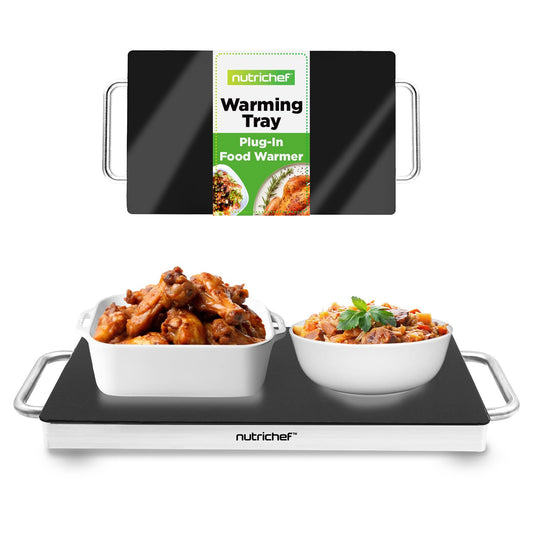 Nutrichef Electric Hot Plate Tray Dish Warmer with Black Glass Top | Ideal for Home, Buffet, Parties, Kitchen & Dinners | Portable & Perfect for Tables or Countertops | 14.5'' L x 8.6'' W