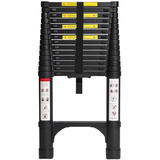 BOCOM 14.5 FT Aluminum Telescoping Ladder, Lightweight Multi-Purpose Collapsible Extension with 2 Triangle Stabilizers, Heavy Duty 330 lbs Max Capacity, Ideal for Home, RV, and Outdoor Work Black