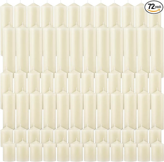 MTLEE Set of 72 Ivory Pillar Candles 2 x 3, 2 x 6, 2 x 8 Inch Smokeless and Dripless Unscented Large Candles Long Clean Burning Rustic Pillar for Wedding Dinner Home Decor