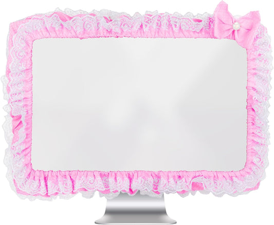 23"-27" Lovely Cute Computer Monitor Cover with Lovely Cute Elastic Pen Pocket Bow-knot TV LCD Screen Monitor
