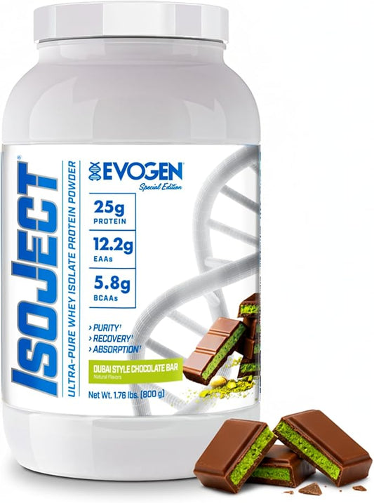 Evogen Isoject - Whey Protein Isolate | Ultra-Pure Whey Protein Powder with Ignitor Enzymes, BCAAs, and EAAs | Enhanced Absorption & Recovery | Dubai Chocolate Protein | 25 Servings