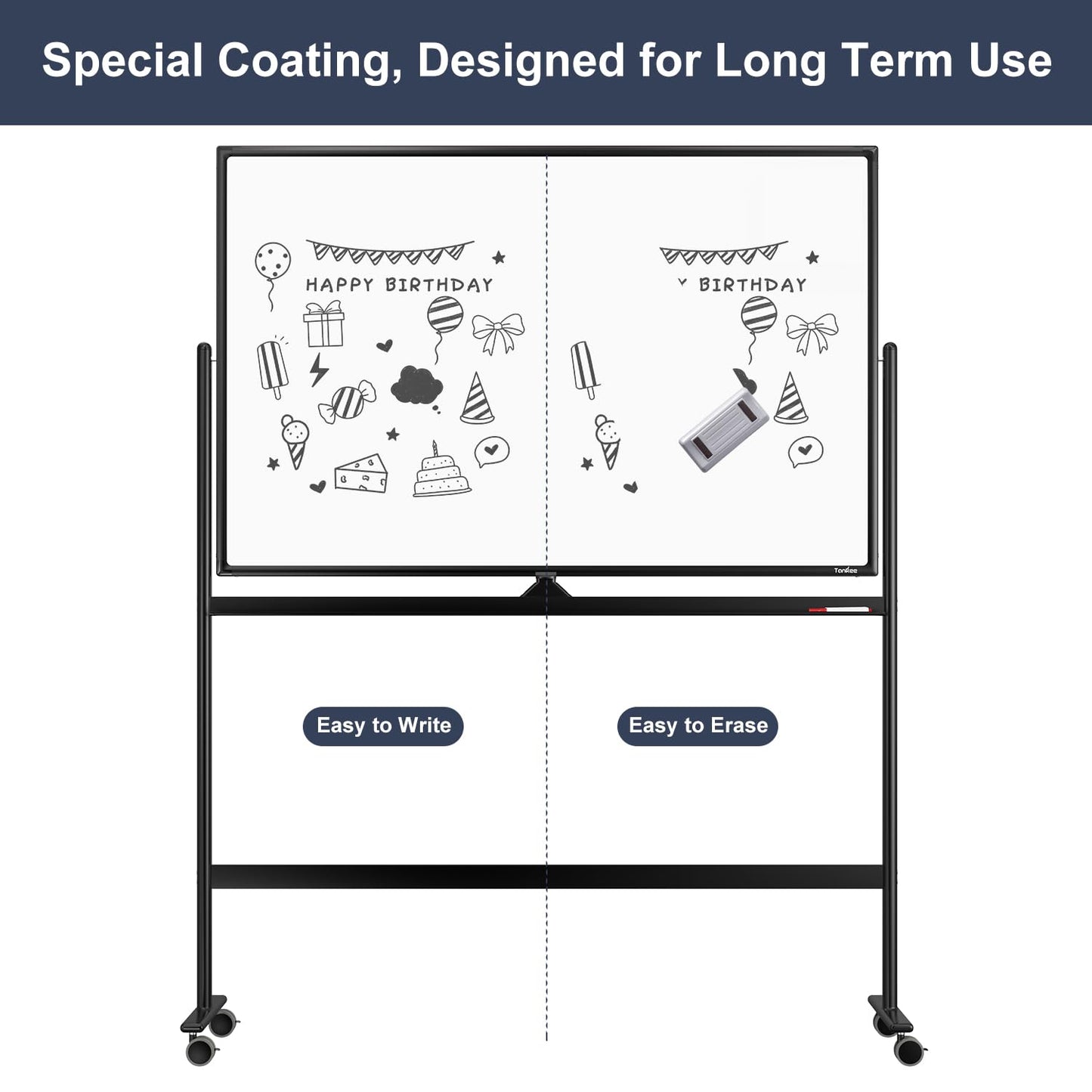 Dry Erase Whiteboard Easel on Wheels - TANKEE 48" x 32" Large Double Sided Mobile Whiteboard, Reversible Magnetic Rolling White Board for Home Office Classroom, Flip Chart Holders and Paper Pad