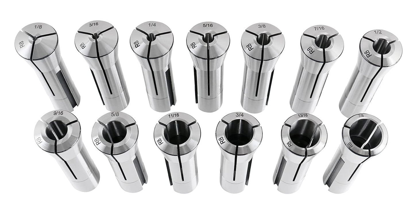 Accusize Industrial Tools 13 Pcs, 1/8-7/8'' by 16ths Precision Grade R8 Collets Hardened and Ground, 0200-0829