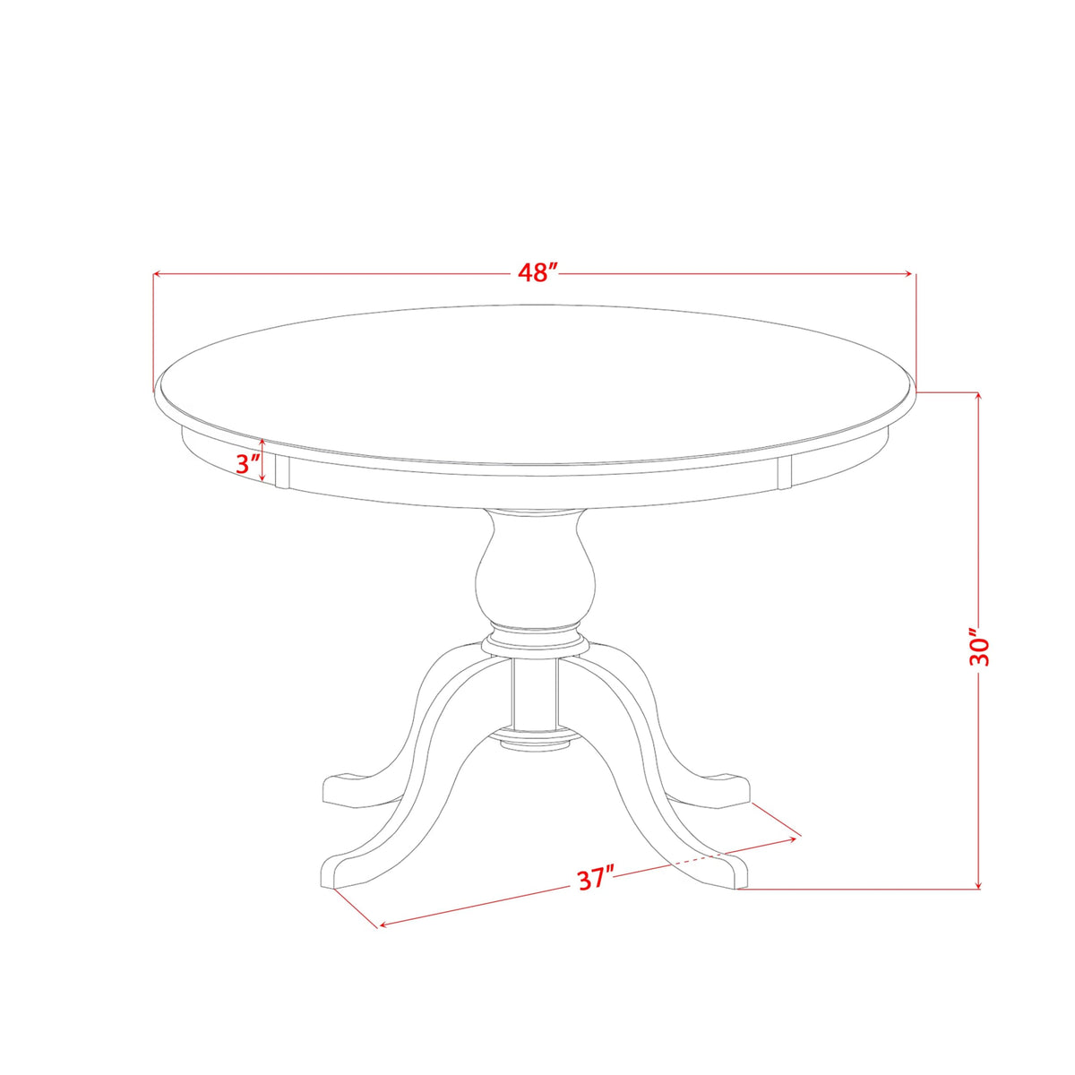 Luxe by East West Furniture FE6-11-TP Wooden Kitchen Table with Acacia Wood Round Tabletop and Stylish Pedestal Base - Sand Blasted Black Finish
