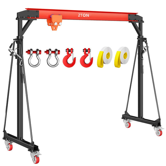 4400 LBS Gantry Crane with Manual Trolley, 2 Ton Gantry Crane with 8-12 FT Adjustable Height, Shop Crane Lift Hoist with Hooks & Shackles for Warehouse, Factory
