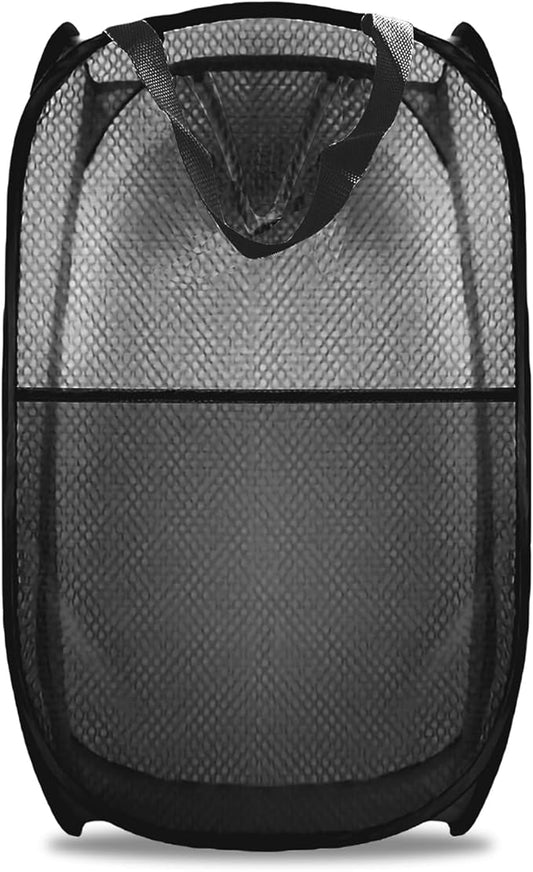 Collapsible Pop Up Laundry Hamper, Extra Large Mesh Foldable Laundry Basket, 28" x 16" x 16"(Black)