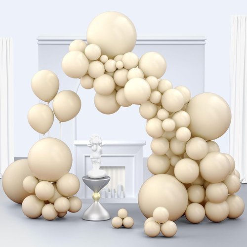 Beige Balloons by [Brand Name] - 150-Piece Pack with 18", 12", 10", & 5" Sizes | Perfect for Birthday & Wedding Decorations