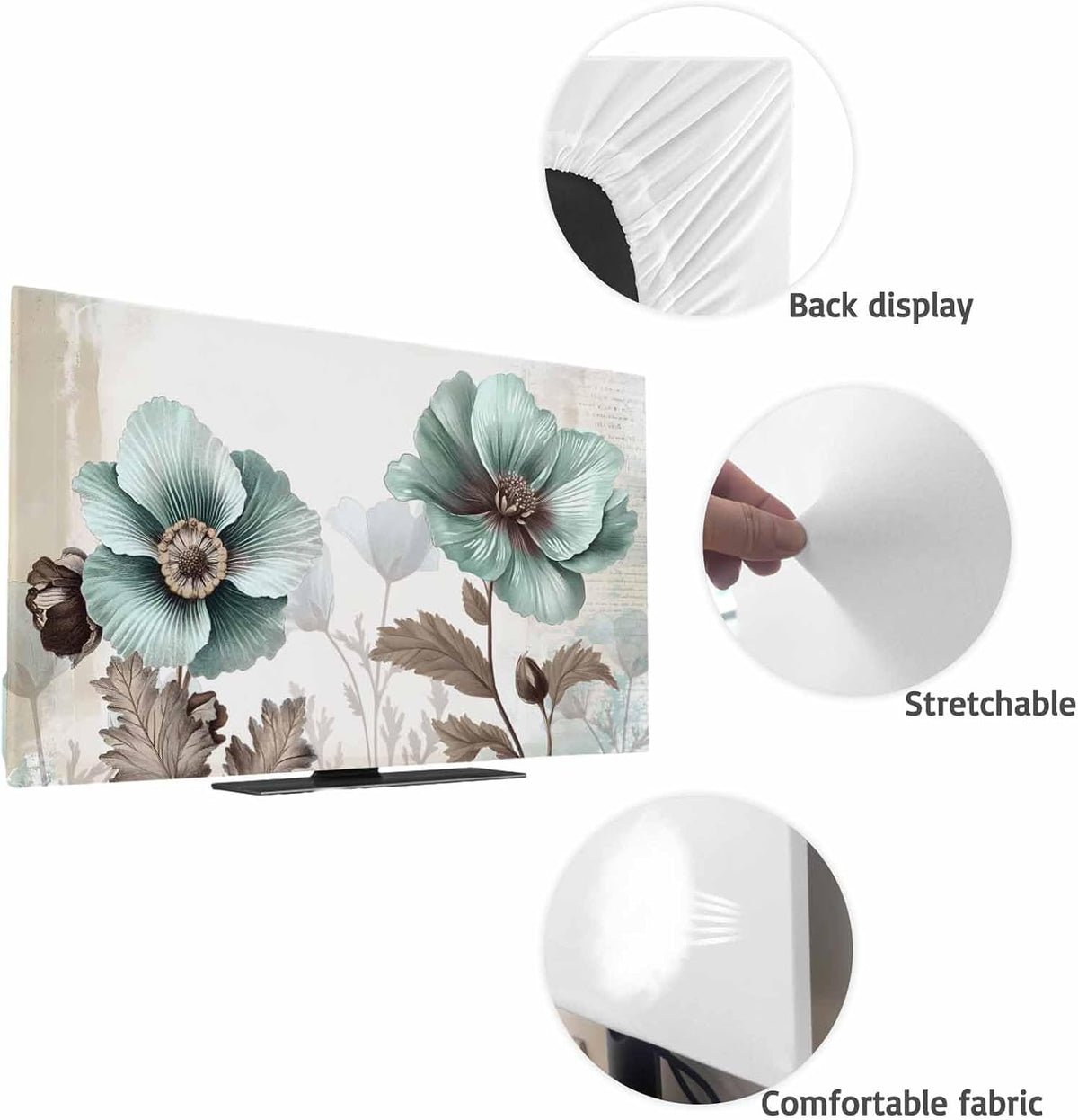 Yukro 40 Inch, 35"x22" Blue Broccoli Indoor TV Dust Cover, Vintage Victorian Style Flowers Elastic TV Dustproof Cover