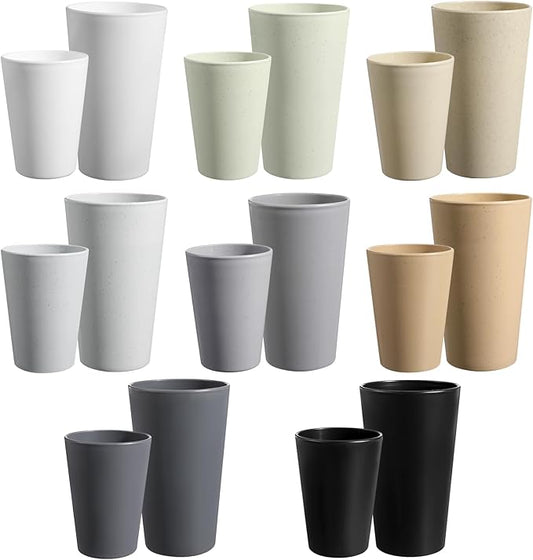 HEYCOME Set of 16 Wheat Straw Cups, 8 Pcs 20 oz & 8 Pcs 12 oz Unbreakable Drinking Cups, Reusable Plastic Cups Sets, Water Glasses Tumblers, Microwave & Dishwasher Safe, Bpa Free, 8 Colors