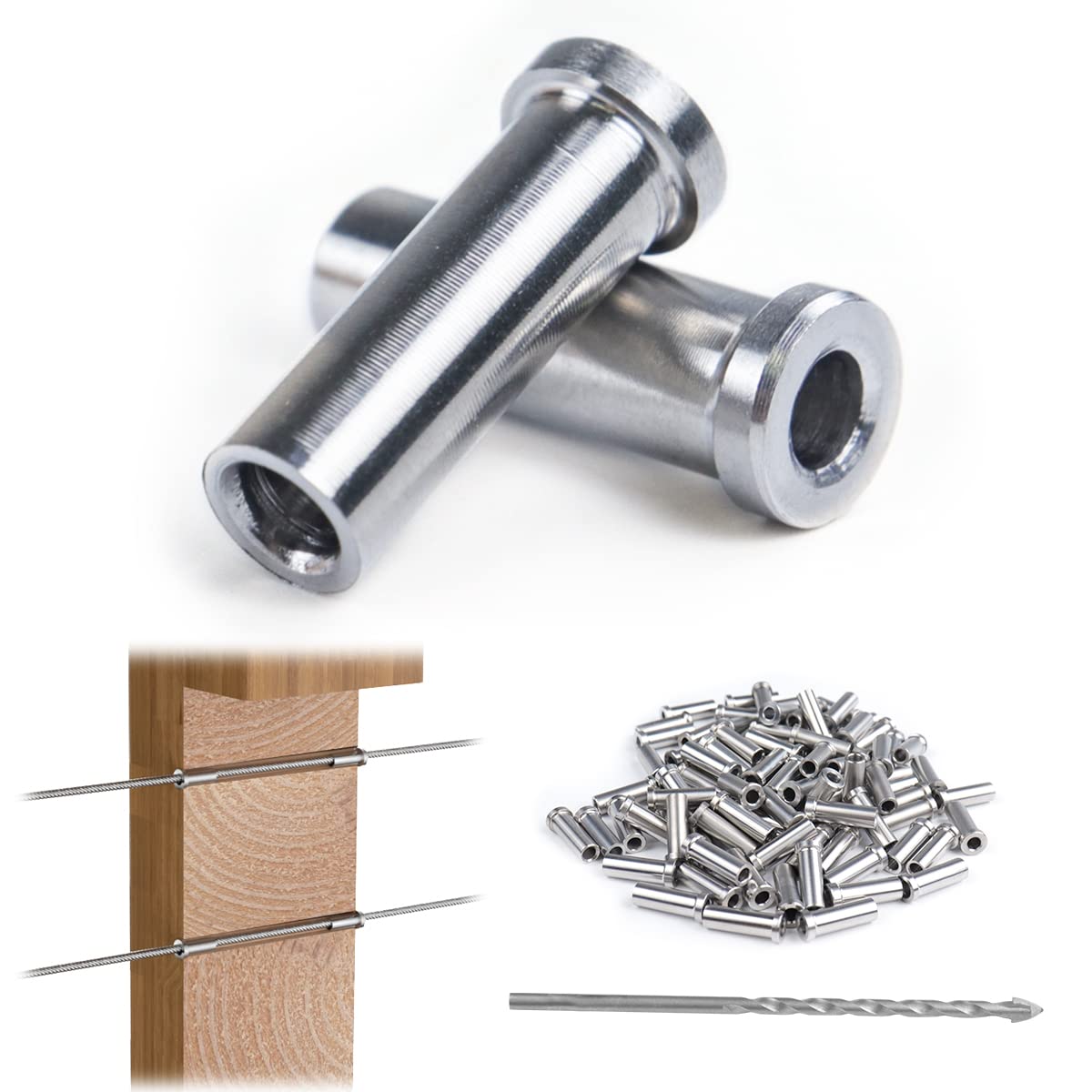 Muzata 100PCS Stainless Steel T316 Protective Sleeves Cable Railing Kit Hardware Cable Railing Protector Sleeve for 1/8" Wire Rope Wood Posts CR13