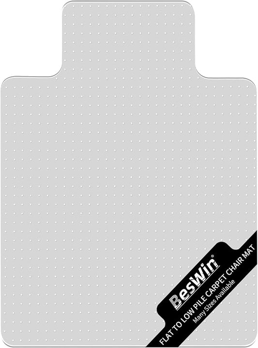 BesWin Office Chair Mat for Carpets, 36" x 48" Low Pile Carpet Protector Mat for Office Chair, Heavy Duty Computer Desk Floor Mat for Carpeted Floors for Home/Offices, Easy Glide(48" x 36" with Lip)