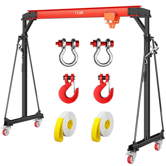 2200 LBS Gantry Crane with Manual Trolley, 1 Ton Gantry Crane with 8-12 FT Adjustable Height, Shop Crane Lift Hoist for Warehouse, Factory(with Hooks, Shackles)