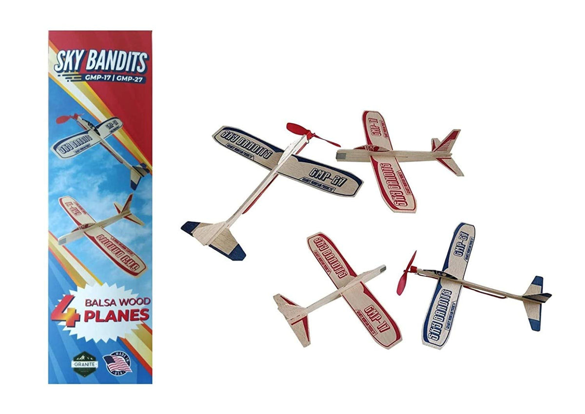 GRANITE MOUNTAIN PRODUCTS Balsa Wood Airplane Kits | Gliders and Propeller Plane Toys Set | Set of 4 Wooden Airplane | 2 Rubberband Powered Propellor Planes and 2 Balsa Wood Glider Planes