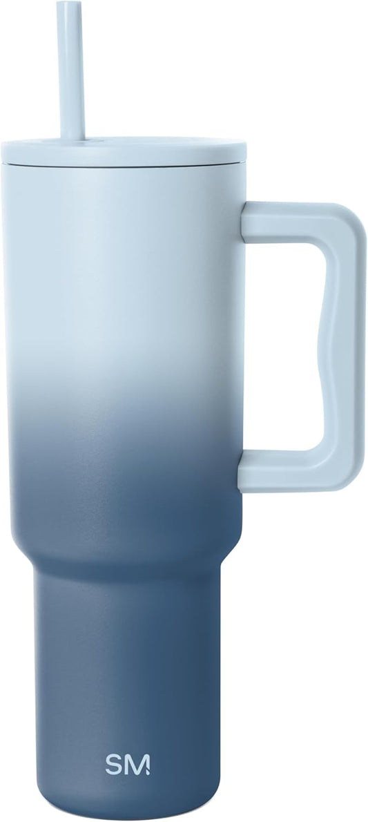 Simple Modern 40 oz Trek Tumbler with Handle and Straw Lid | Cup Holder Friendly Insulated Stainless Steel Travel Mug | Stormy Skies