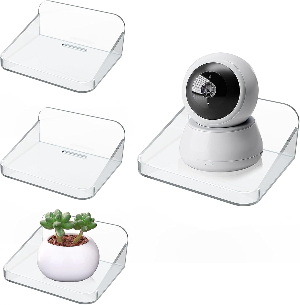 JoyHuaTrade 4 PCS Wall Mount Floating Camera Shelf, Baby Monitor Holder Punch-Free Wall Bracket Pet Monitor Camera