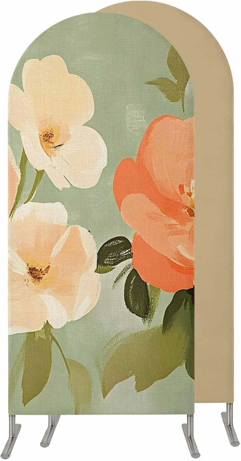 Jnbasdffb 7.2 Pink Flowers Wedding Arch Cover, Stretchy Spandex Arch Backdrop Stand Covers FT, Pastoral Botanical Retro