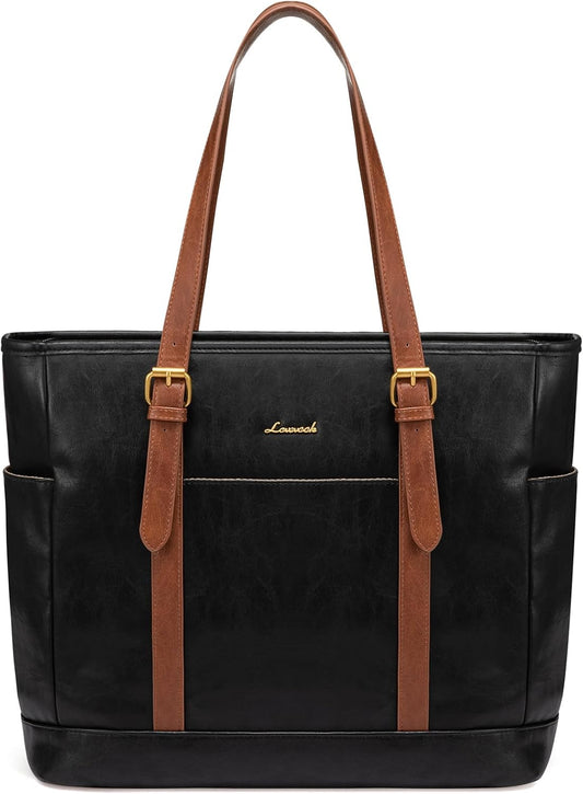 LOVEVOOK 15.6 Inch Laptop Tote Bag for Women,Vintage Leather Work Tote Bag for Women, Computer Briefcase Bag,Waterproof