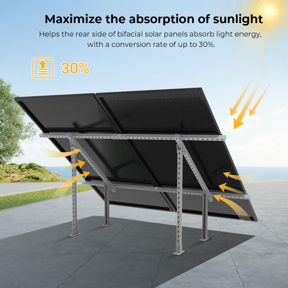 SUNGOLDPOWER Solar Panel Mount Brackets,Modular&Expandable,Heavy Duty&Adjustable,Big Enough for 2PCS 300W/400W/450W/500W/550W/590W Solar Panels at Backyard,Lawn,Parking Lot,Campsite