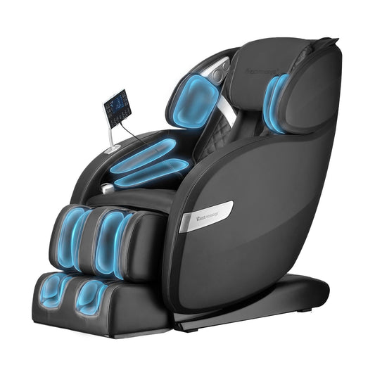 BestMassage Zero Gravity Recliner Chair, Full Body Heated Massage SL Extra Long Track Roller Chair with Bluetooth Connectivity 6 Manual Modes and 12 Automatic Modes (Black)