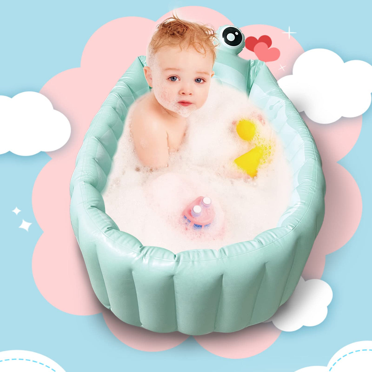 HotMax Inflatable Baby Bathtub Portable Travel Bath Tub for Infants to Toddler Foldable Non Slip Spa Tub with Air Pump (Green)