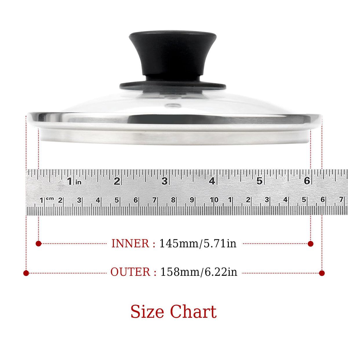 HEVSTIL Universal Lid for Pots, Pans and Skillets,6inch /15cm Clear Glass Pot Lid with Heat Resistant Silicone Handle Glass Replacement Lid for Frying Pan, Frying Pans,Pan Lid, Cast Iron, CrockPot