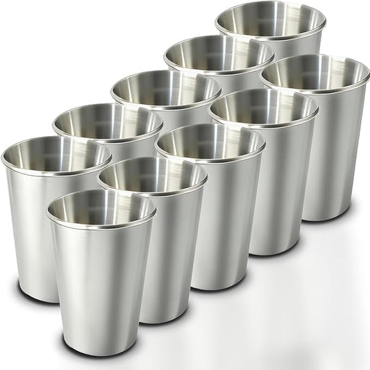 10 Pack 16 oz Stainless Steel Pint Cups,Stainless Steel Cup,Pint Cup Tumbler，water Tumbler,Stackable,Reusable,BPA Free