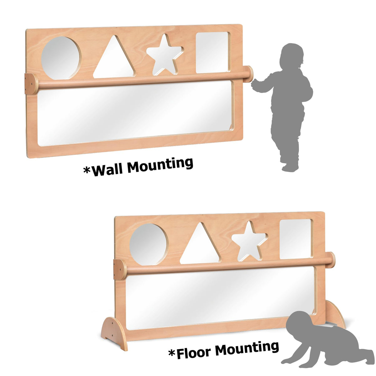 Bolocon Baby Shatter-Resistant Safety Mirror with Pull Up Bar, Infants Early Learning Exploration Set, Toddlers Montessori Furniture for Daycare, Preschool and Nursery