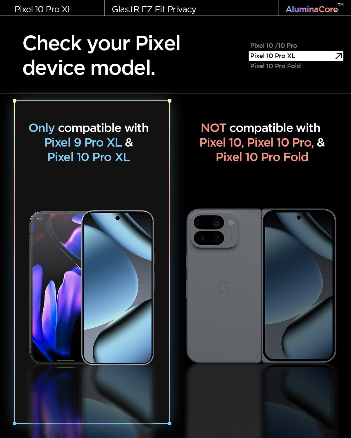 10 9 [2 Pack] 9H+ Spigen AluminaCore Tempered Glass Screen Protector [GlasTR EZ FIT - Privacy] designed for Pixel Pro