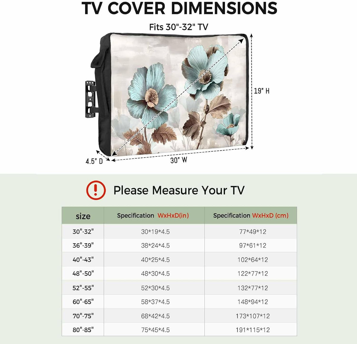 Yukro 30 32 Inches, Blue Broccoli Outdoor TV Cover to Farmhouse Rustic Floral Retro Brown Botanical Waterproof