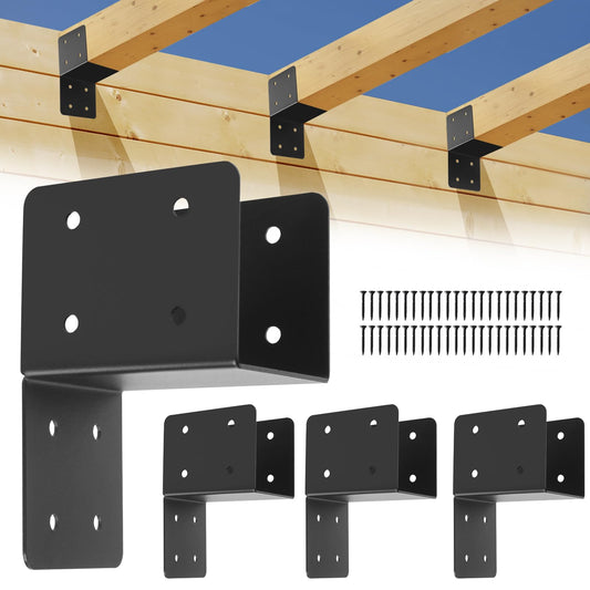 4 Pcs Post Caps Tie Bracket,4x4 Black Joist Anchor Connector for 4x4,4x6 Post,14 Gauge Joist Hanger Brackets,Roof Tie Header Hanger for Supporting Beams Rafters