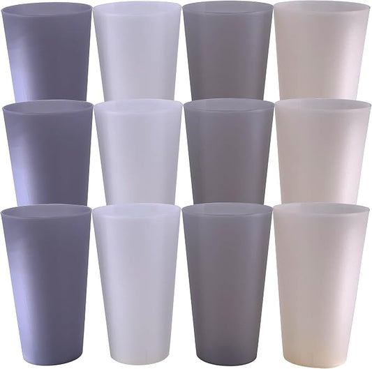 AOYITE Unbreakable Plastic Cups Reusable, 32 oz Plastic Tumblers set of 12, BPA Free Dishwasher Safe Large Drink Cup for Kids Kitchen Camping Party Outdoor (Grey Stone)