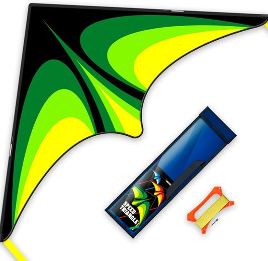 Delta Kite for Kids & Adults，Easy to Fly,Single Line Beach and Park Kite for Family Outdoor Games & Activities (Speed Triancle - Green)