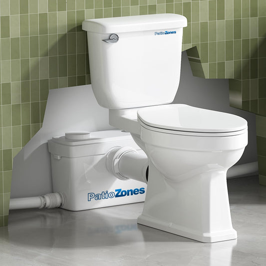 36ft HIGH POWER Macerating Toilet System, Upflush Toilet with Macerator Pump, Copper Motor Pump with 4 Inlets for Basement/Kitchen/Sink/Shower, Two-Piece Elongated Tall Toilet