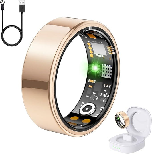 Health Tracker Ring, Smart Health Ring for Women Men with Heart Rate, Blood Oxygen, Sleep Monitor, Steps,Calories, No Subscription Fee, IP68 Waterproof Smart Ring for iPhone & Android (Rose Gold, 14#)