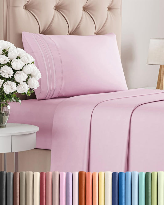 Skiennix Twin XL Sheet Set - Comfy Breathable Cooling Bed Sheets - Luxury Hotel Quality - Light Pink, Deep Pockets, Soft & Wrinkle-Free
