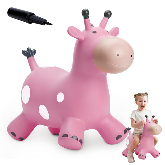 EVERICH TOY Giraffe Bouncy Horse Hopper for Toddlers 1-3, Bouncy Animals Jumping Horse, Inflatable Ride on Bouncer, for Boys Girls 18 M+ 2 3 4 5 6 Years Old W/Free Pump