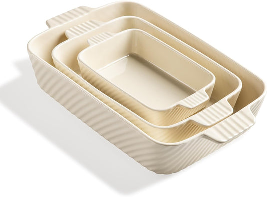 Sweejar Ceramic Baking Dish Set - Versatile Porcelain Casserole Dishes with Handle for Lasagna & Brownies | Beige