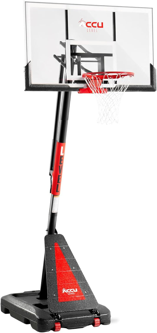Crank Lift Basketball Hoop Outdoor 7.5-10ft Adjustable Portable Basketball Goal for Youth and Adults 44 Patented Angle Adjustable PC Backboard and Large Fillable Base