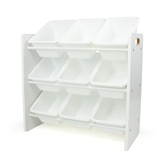Humble Crew Toy Storage Organizer with 9 Removable Storage Bins for Kids Playroom, 3-Tier Toddler Toy Organization and Storage, White/White