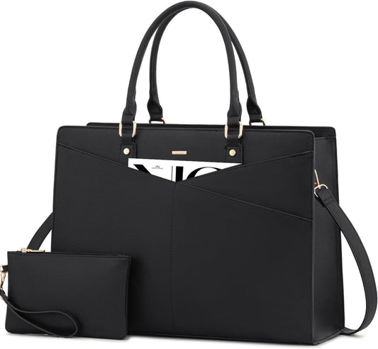 LOVEVOOK 17.3 Inch Laptop Tote Bag for Women, Leather Business Office Work Bag Computer Briefcase with Small Clutch fit