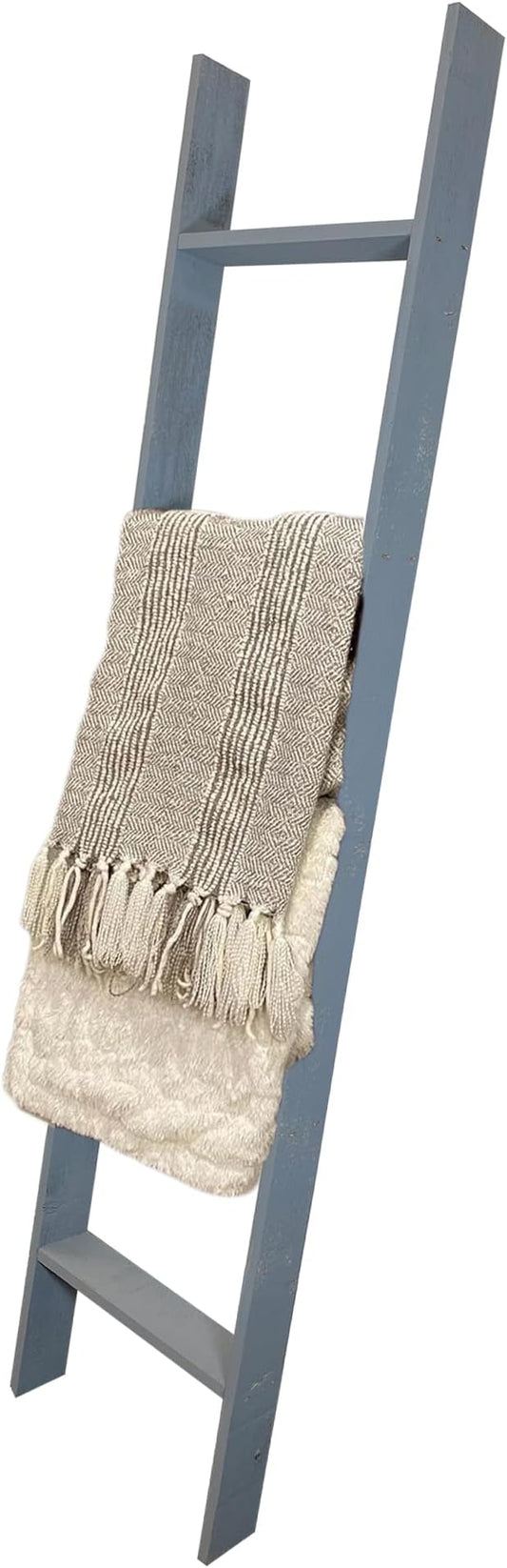 BARNWOODUSA Throw Blanket Ladder – Fully Assembled Reclaimed Wood – Rustic Decorative Ladder for Towels, Quilts, & More – Perfect Decor for Bathroom, Porch, or Living Room,5-foot Slate Blue